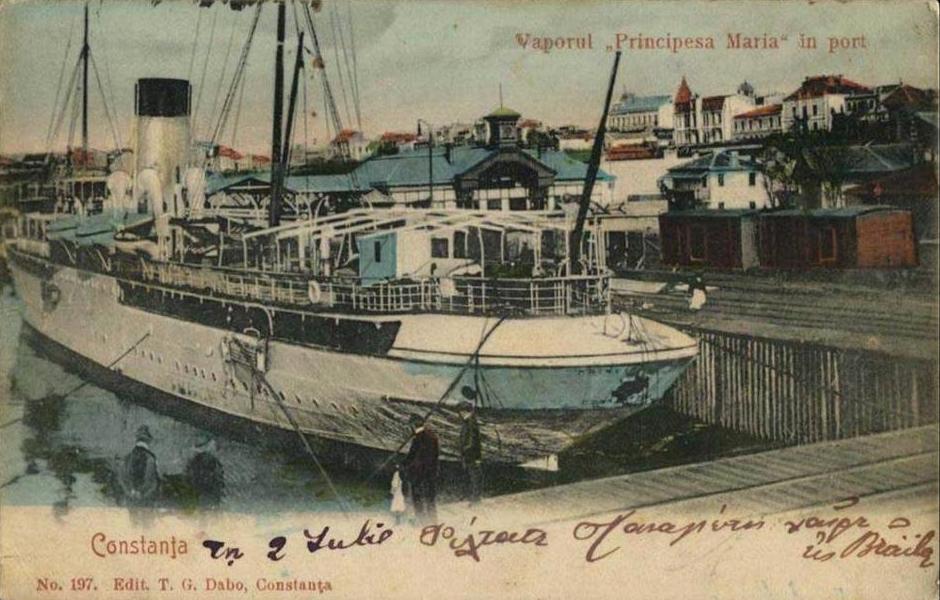 Una dintre imaginile rare, în care nava PRINCIPESA MARIA este fotografiată din pupa.