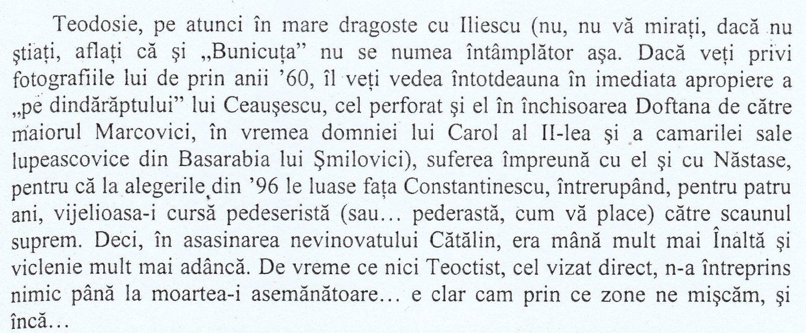Relatare despre relația lui Teodosie cu Ion Iliescu (pag. 109 din cartea "Fascinația haosului").