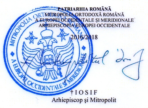 Ștampila Mitropoliei și semnătura mitropolitului Iosif Pop.