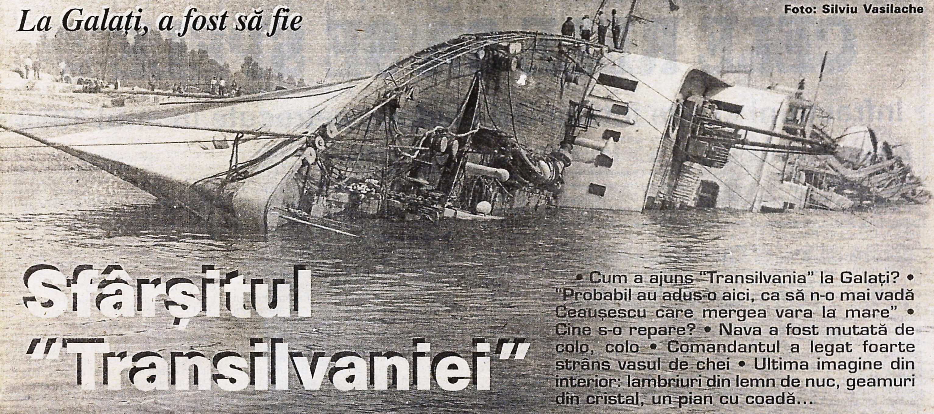 Epava navei „Transilvania“ (foto:„Viața liberă“,Galați, 8 ianuarie 1997, pag. 8).