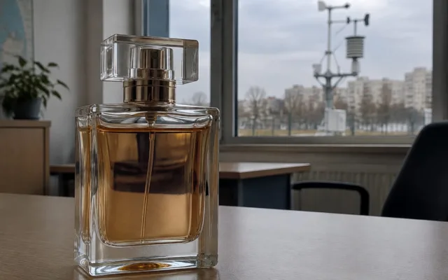Parfum scump pe un birou