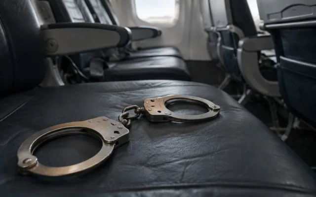 Cătușe pe scaunul unui avion