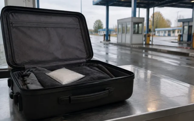 Droguri într-o valiză deschisă