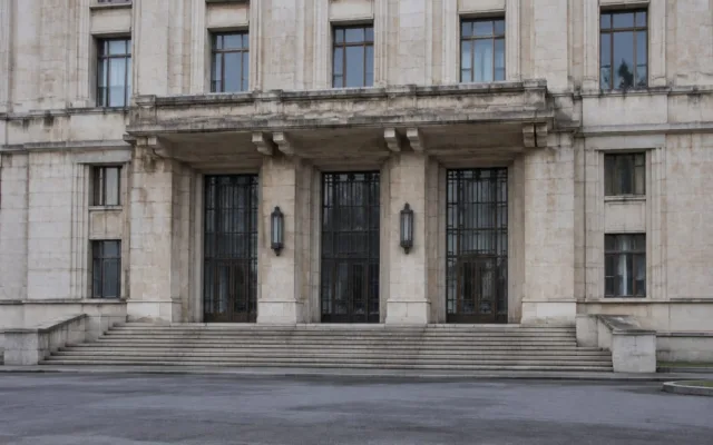 Intrarea principală în sediul Guvernului României din Piața Victoriei