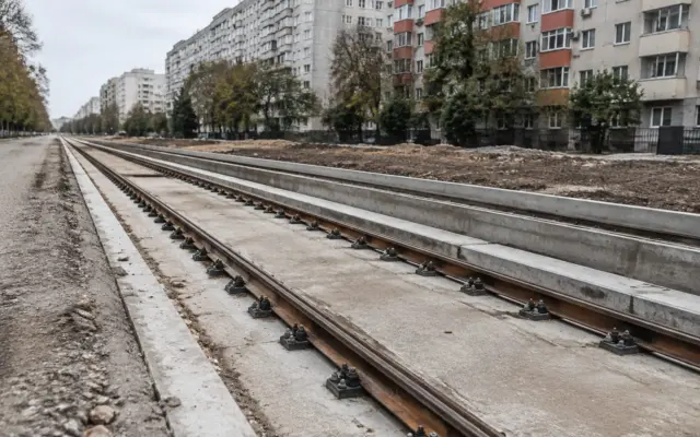 Șantierul liniei de tramvai Prelungirea Ghencea