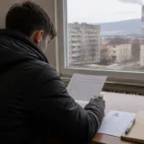 Tânăr analizând documente pentru prima de stabilitate