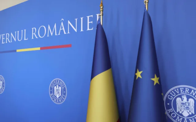 Cadru oficial de la sediul Guvernului României cu însemnele statului