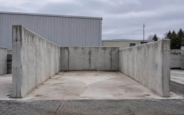 Buncăr gol din beton destinat probabil depozitării materialelor în vrac