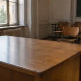 Interiorul unei săli de curs vechi din cadrul unei unități de învățământ